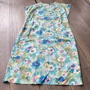 Vintage 1960’s handmade blue floral dress cap sleeve midi length stunning